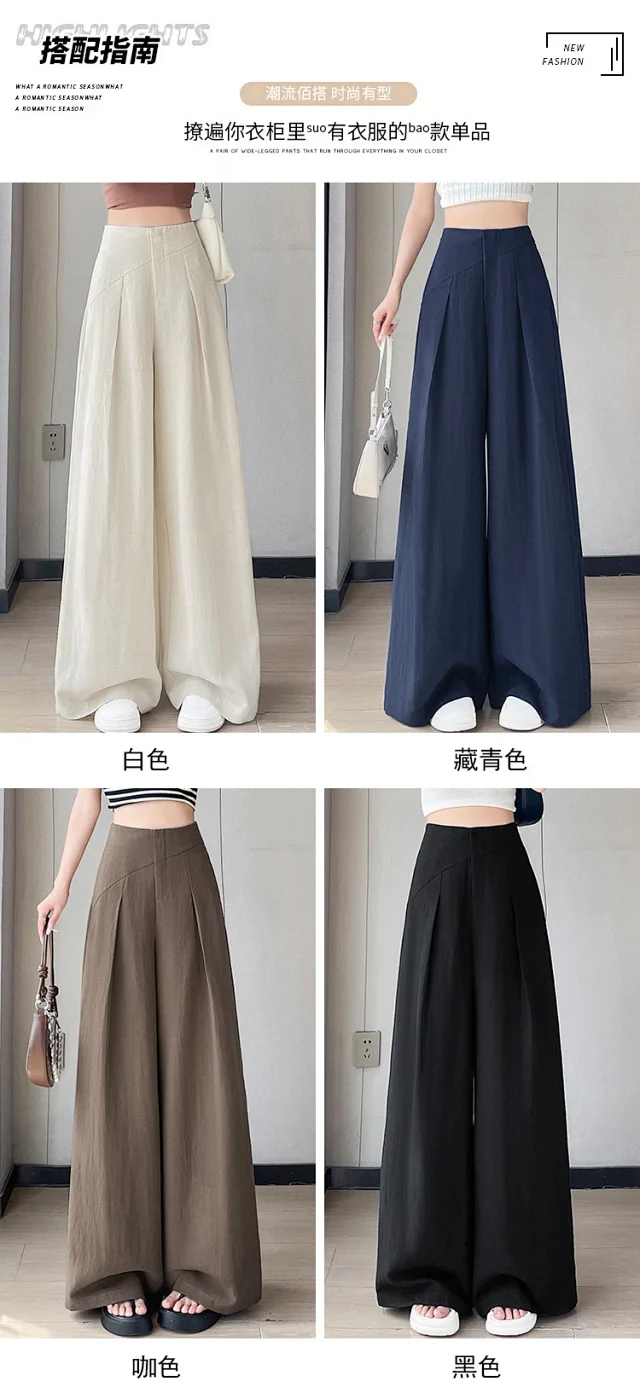 Navy Linen Wide-leg Pants Detail