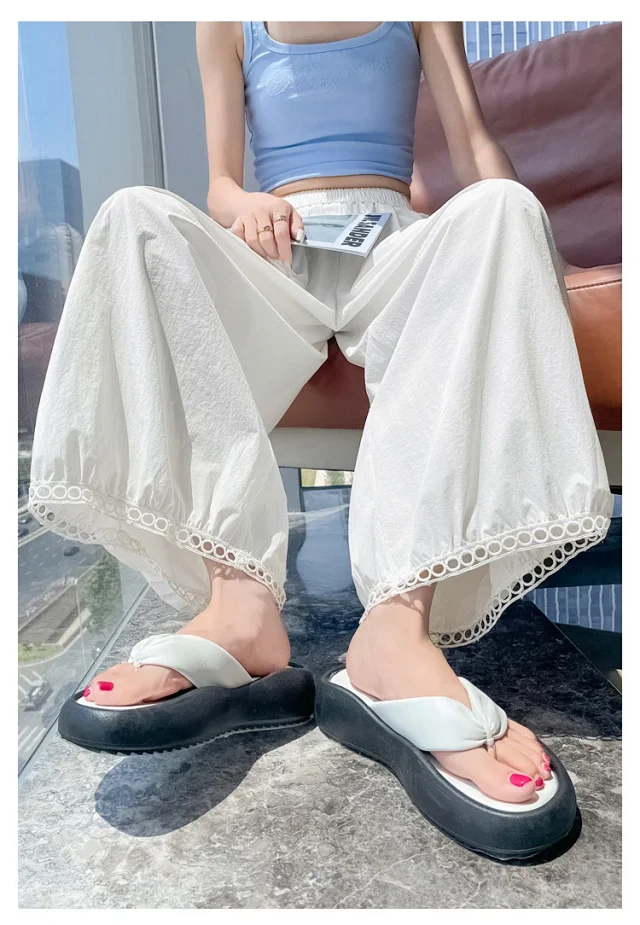 Women's Summer Ice Silk Hollow Lace Lantern Pants Detail