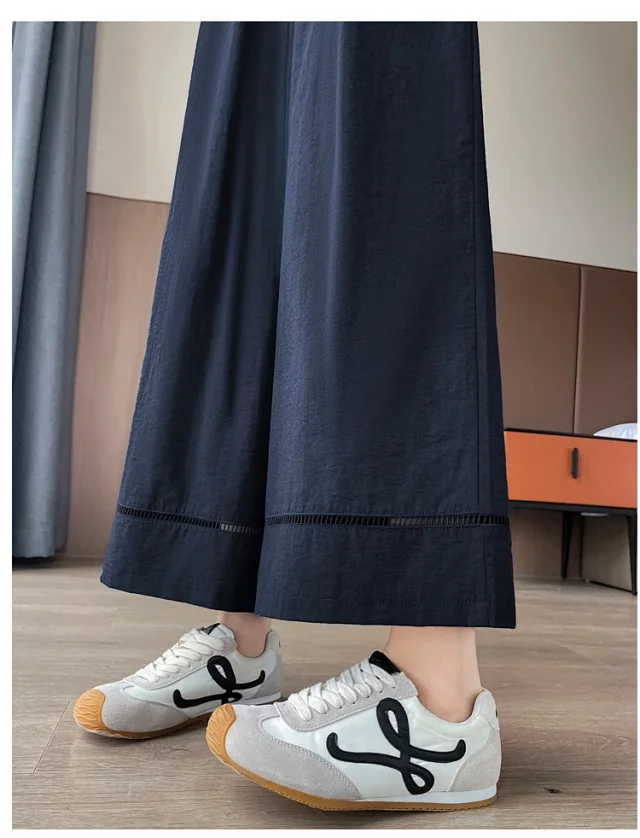 Women's Ice Silk Linen Hollow Wide-leg Pants Detail