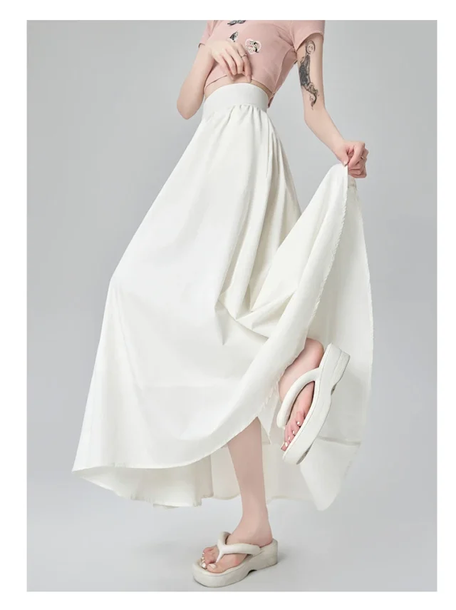 Pink Slimming High-waist A-line Skirt Detail