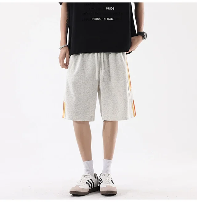 Men's Summer Sporty Basketball Shorts with Rainbow Stripe Detail
