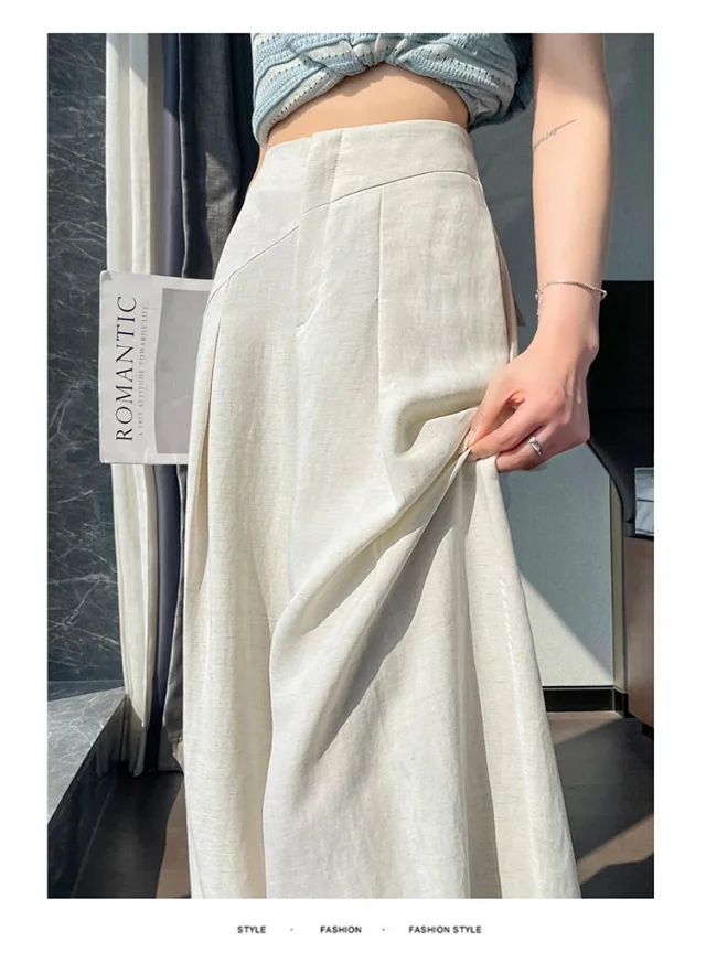 Navy Linen Wide-leg Pants Detail