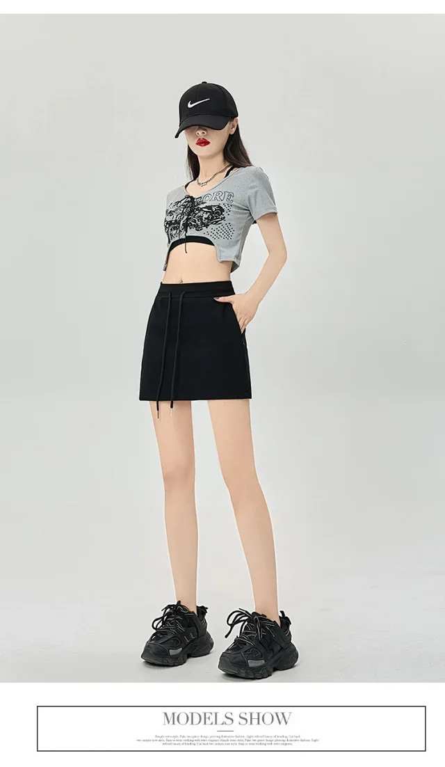 2025 Grey High - Waist A - Line Skirt for Women Detail
