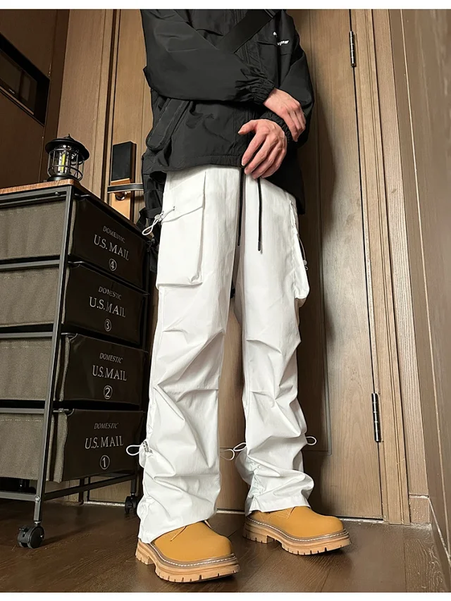 Men's Spring Hiphop Vintage Straight Cargo Pants Detail