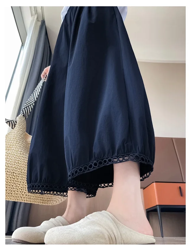 Women's Summer Ice Silk Hollow Lace Lantern Pants Detail