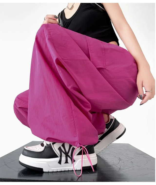 2025 Spring/Summer Women's Sporty Loose Slimming Straight Pants with Drawstring Detail