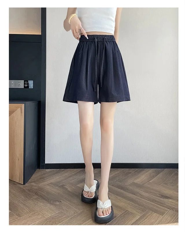 Women's Summer High-waisted Tencel Denim Wide-leg Capris Detail