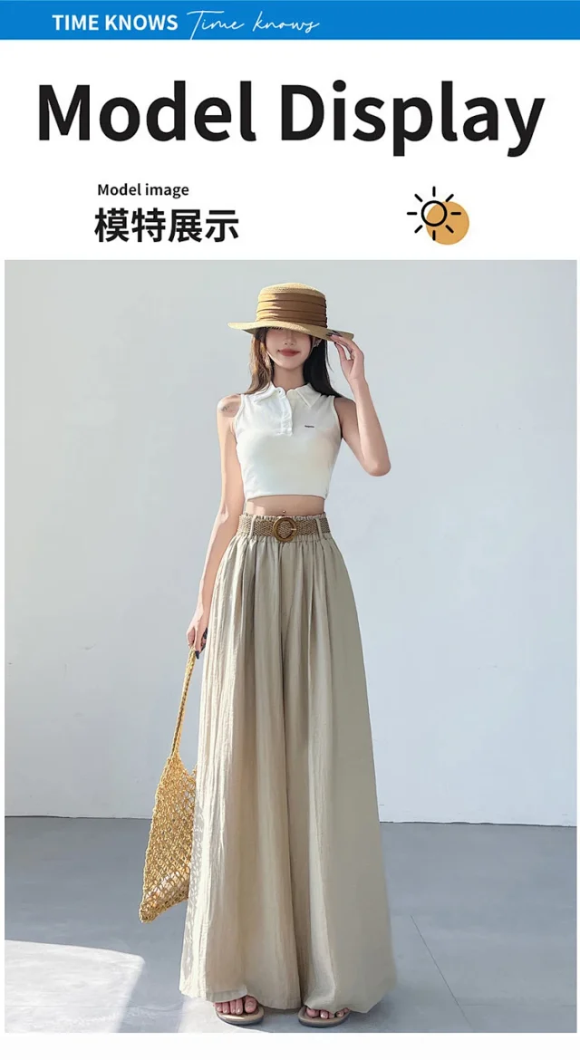 Ice Silk Linen Wide-Leg Pants Detail