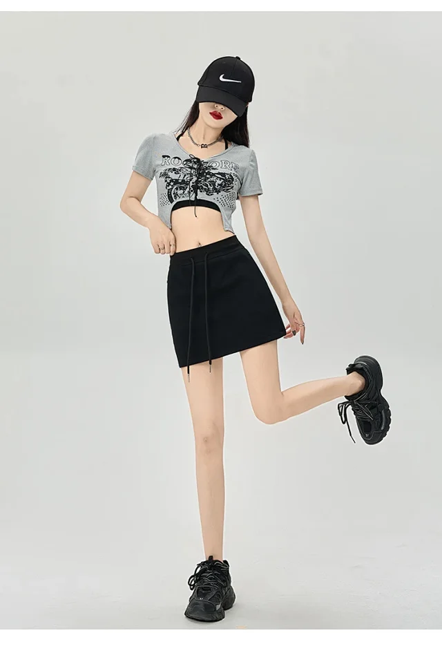 2025 Grey High - Waist A - Line Skirt for Women Detail