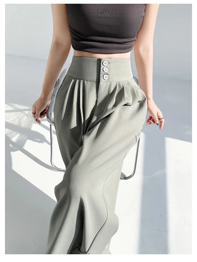 2025 White Wide - leg Ice Silk Trousers for Women Detail