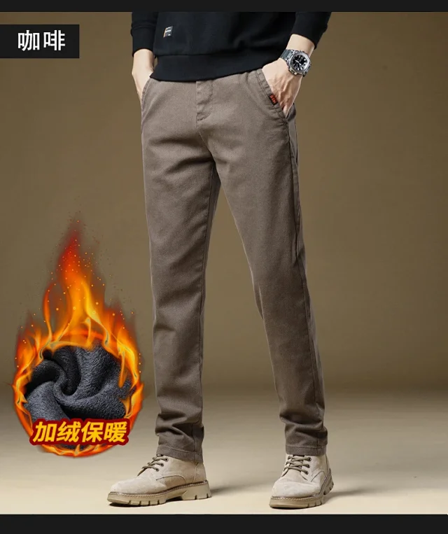 Men's Winter Fleece Slim Straight Warm Business Pants Detail