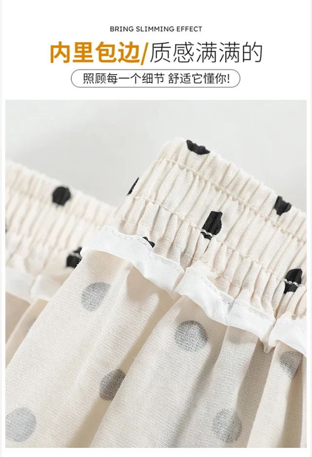 Women's Summer Ice Silk Polka Dot Cotton-Linen Pants Detail