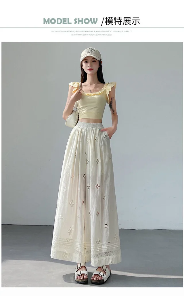 Women's Lace Ice Silk Wide-Leg Pants Detail