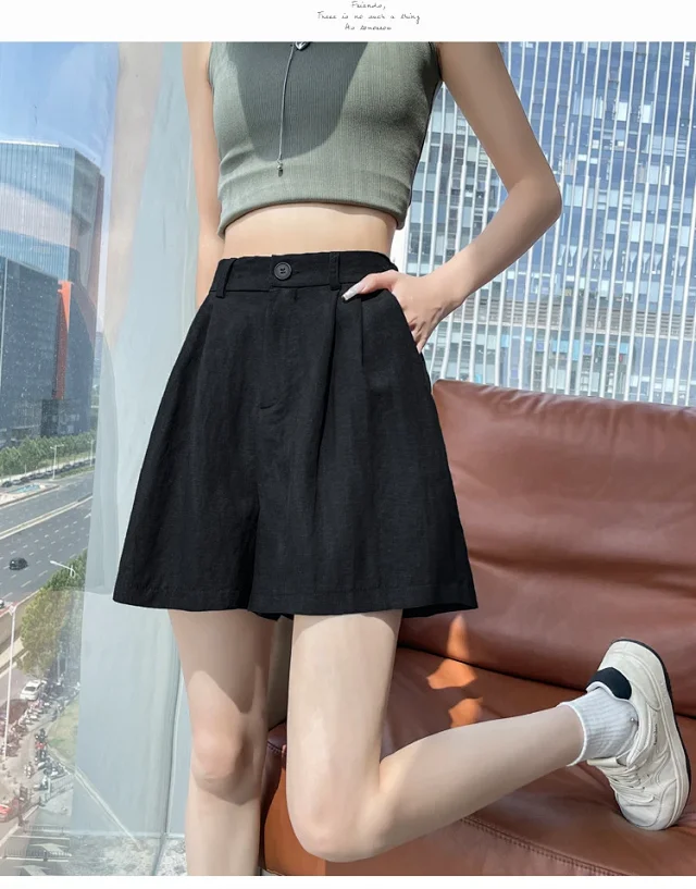 2025 Summer Ice Linen Wide-Leg Shorts for Women Detail