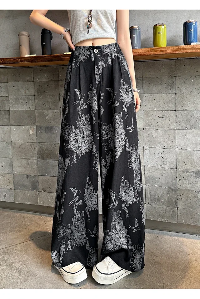 Vintage Ink Print Linen Pants Detail