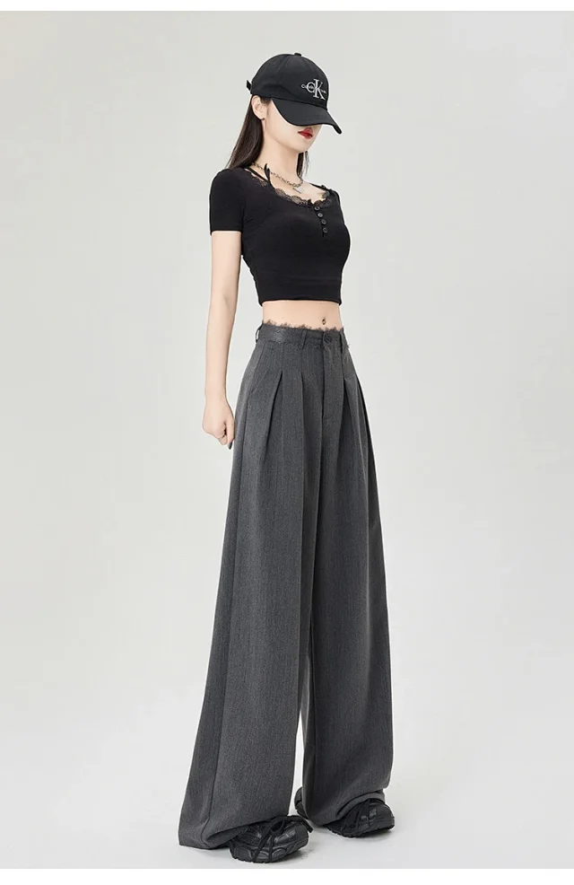 Women's Lace Trim High-Waist Wide-Leg Pants Detail
