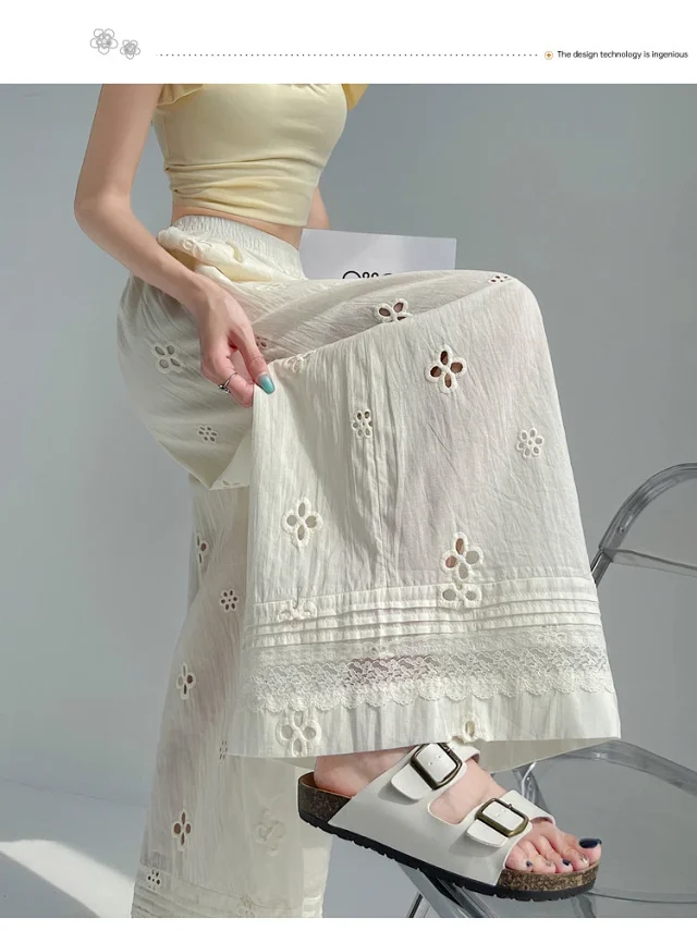 Women's Lace Ice Silk Wide-Leg Pants Detail