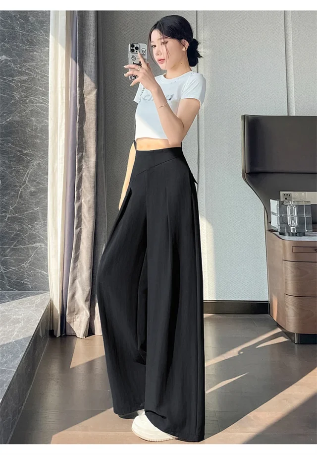 Navy Linen Wide-leg Pants Detail