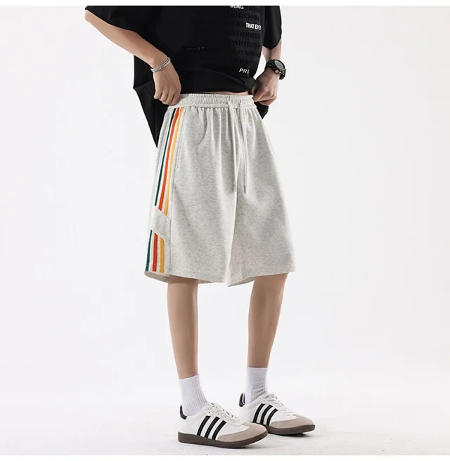 Men's Summer Sporty Basketball Shorts with Rainbow Stripe Detail