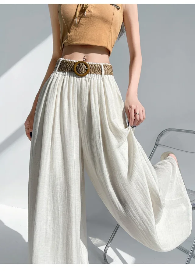 Ice Silk Linen Wide-Leg Pants Detail