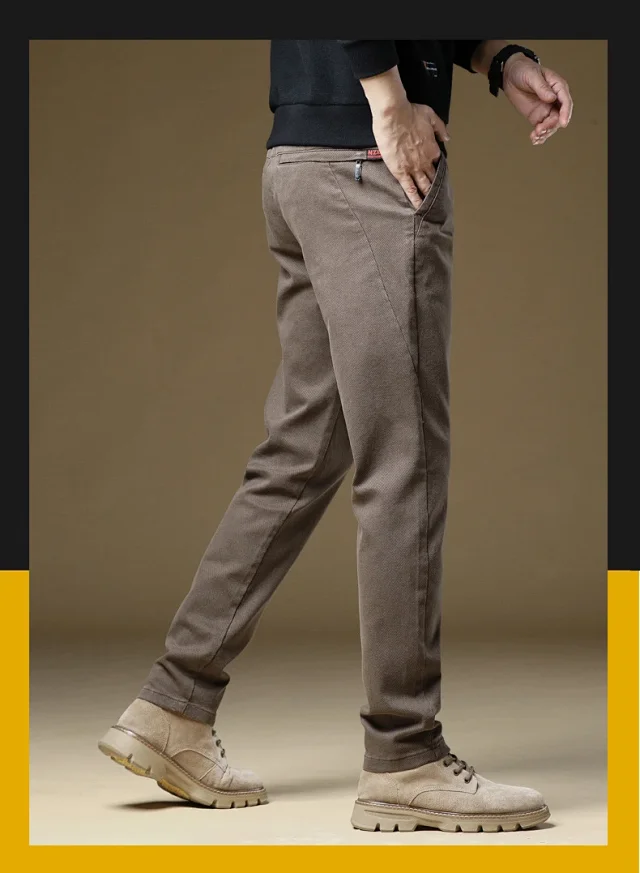 Men's Winter Fleece Slim Straight Warm Business Pants Detail