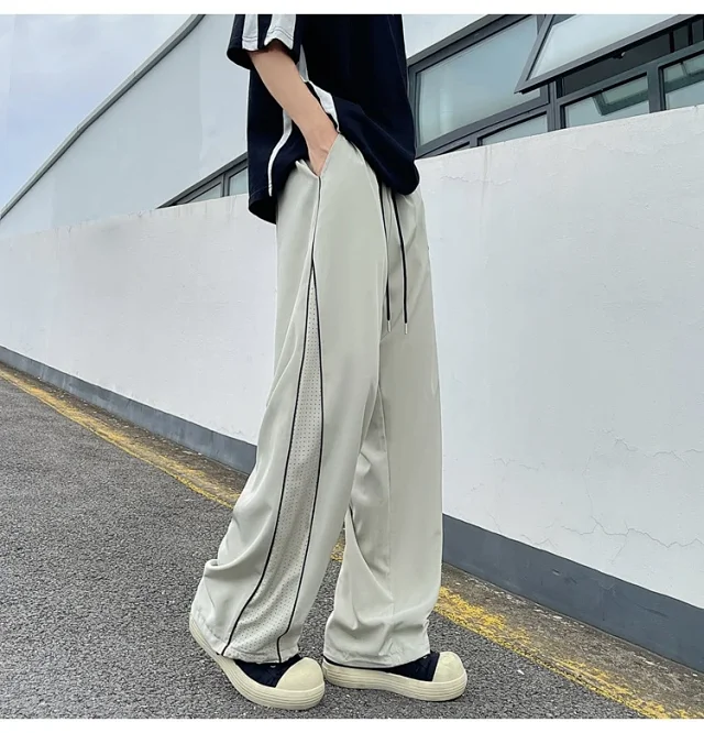 Men's Summer Laser-Punched Loose Ice Silk Trousers Detail