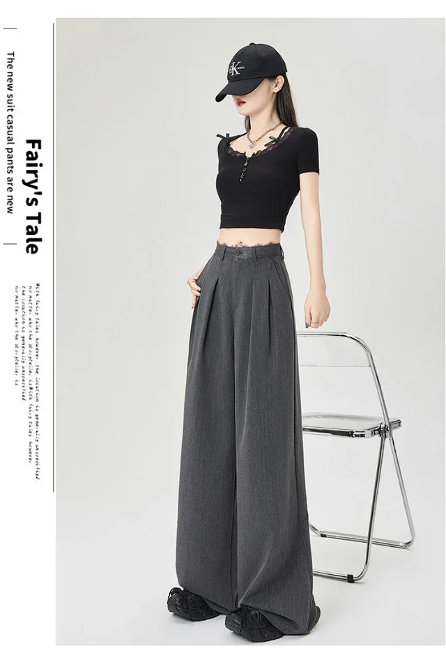 Women's Lace Trim High-Waist Wide-Leg Pants Detail
