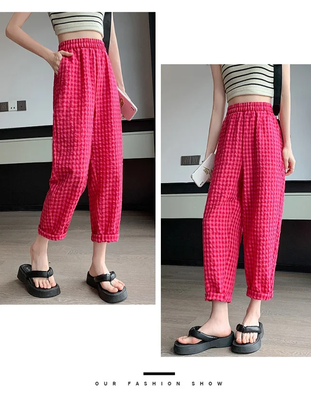 Cotton-Linen Plaid Pants Detail