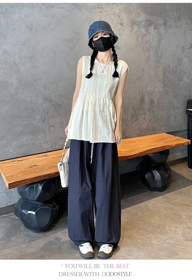 Summer Japanese Style Ice Silk Balloon Pants Detail
