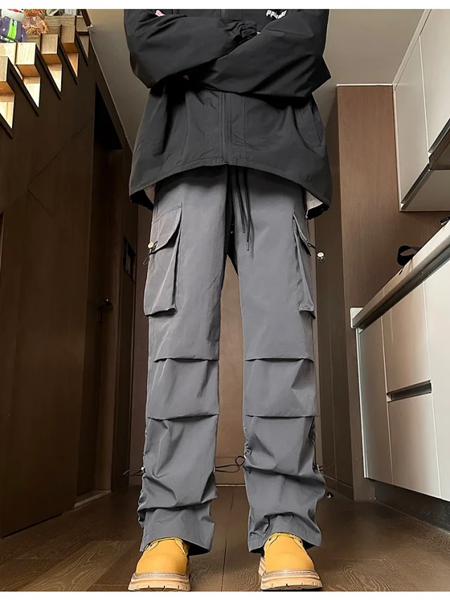 Men's Spring Hiphop Vintage Straight Cargo Pants Detail