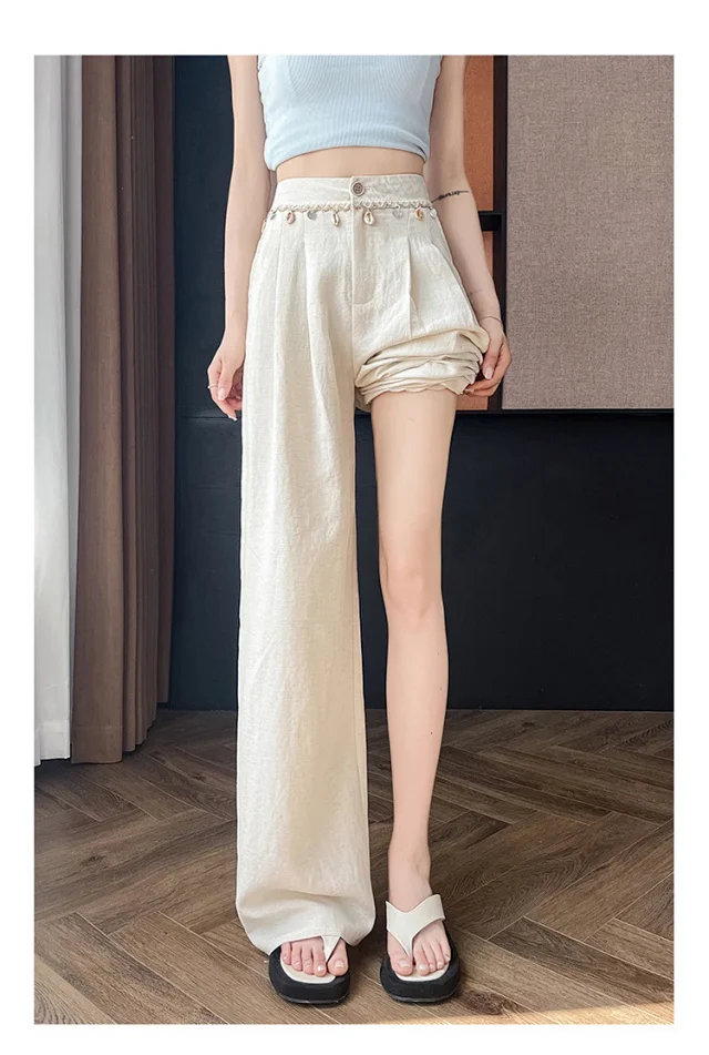 Summer Women's Tencel Linen Wide-Leg Pants Detail