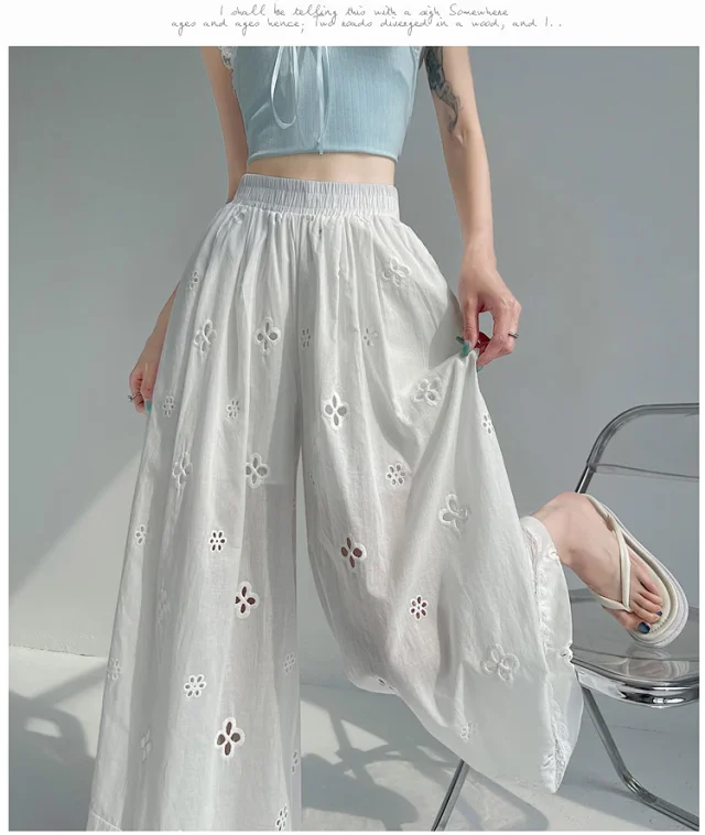 Women's Lace Ice Silk Wide-Leg Pants Detail