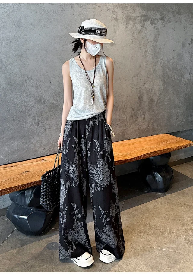 Vintage Ink Print Linen Pants Detail