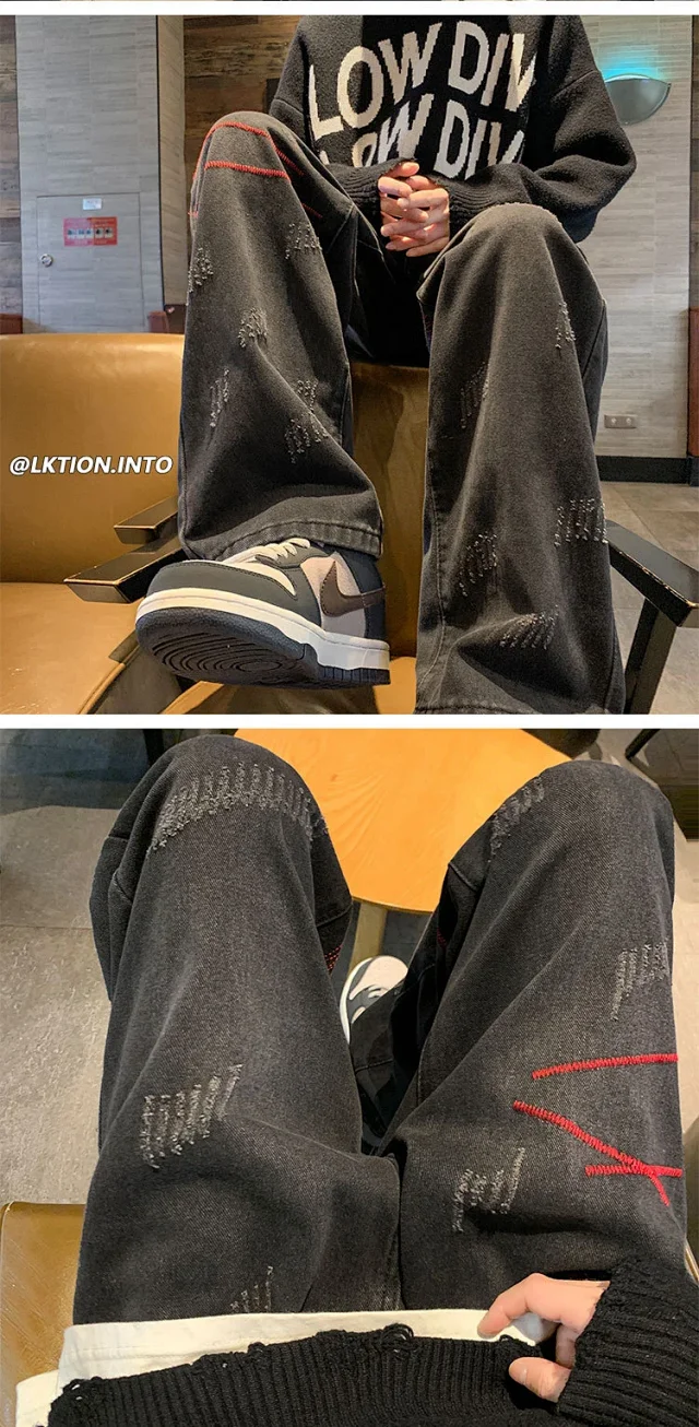 Men's Straight Jeans with Stitch Detail Detail