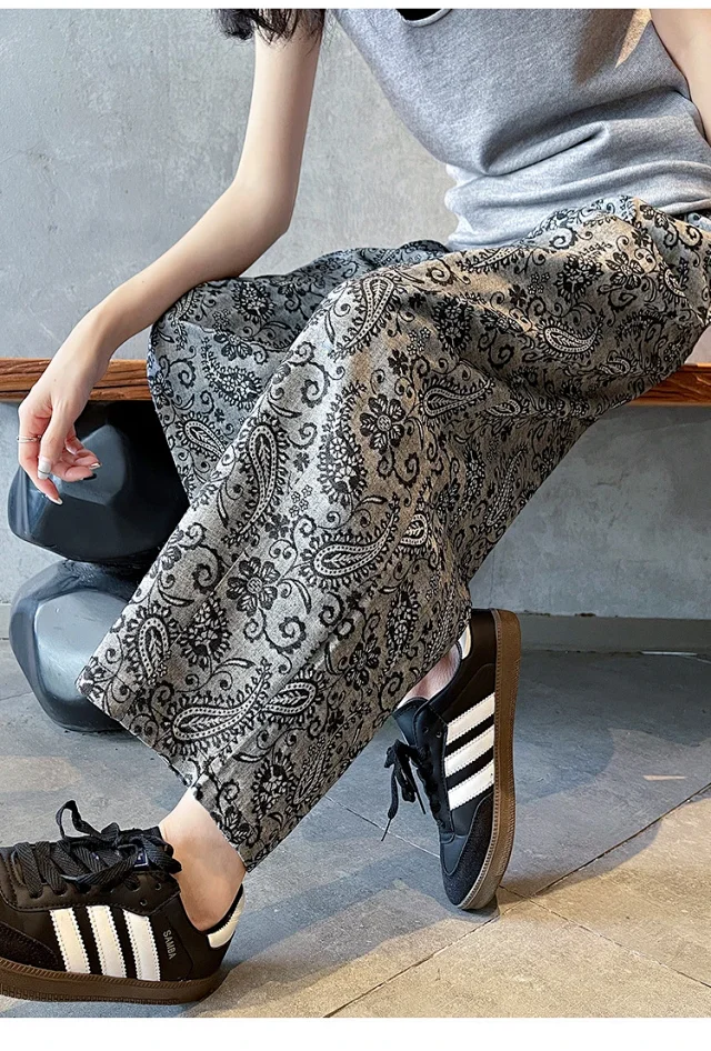 Linen Jacquard Wide-Leg Pants for Women Detail