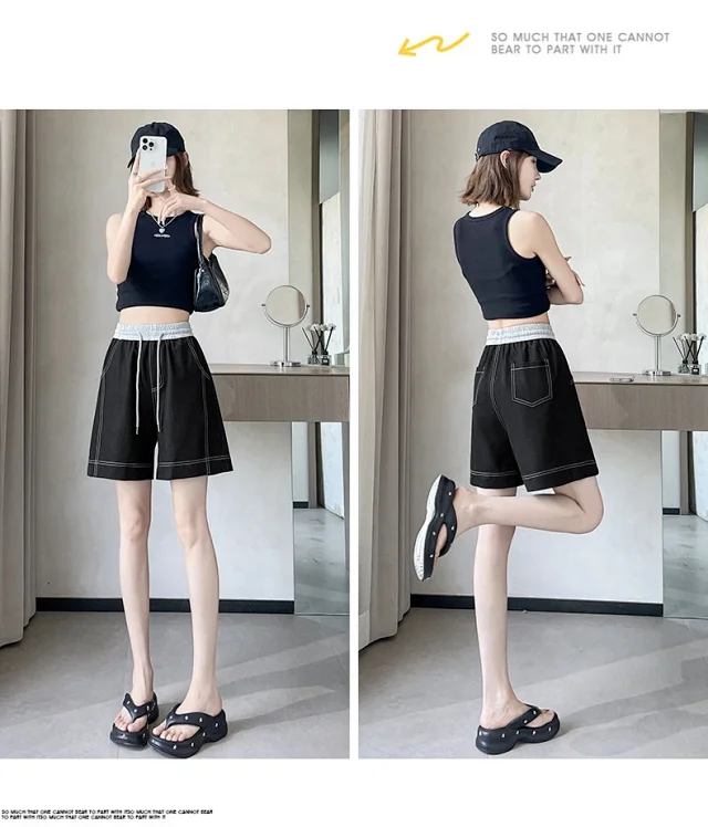 Old Money Style Asymmetric Denim Shorts Detail