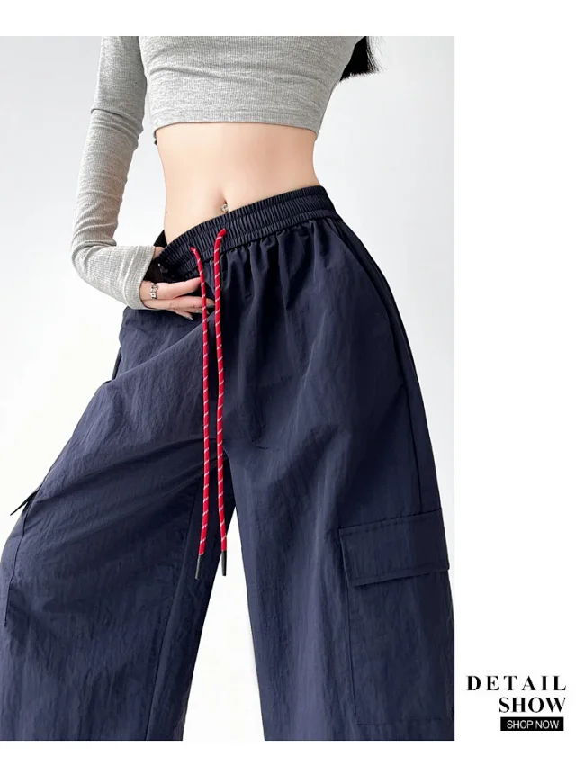 2025 Spring/Summer Women's Sporty Loose Slimming Straight Pants with Drawstring Detail