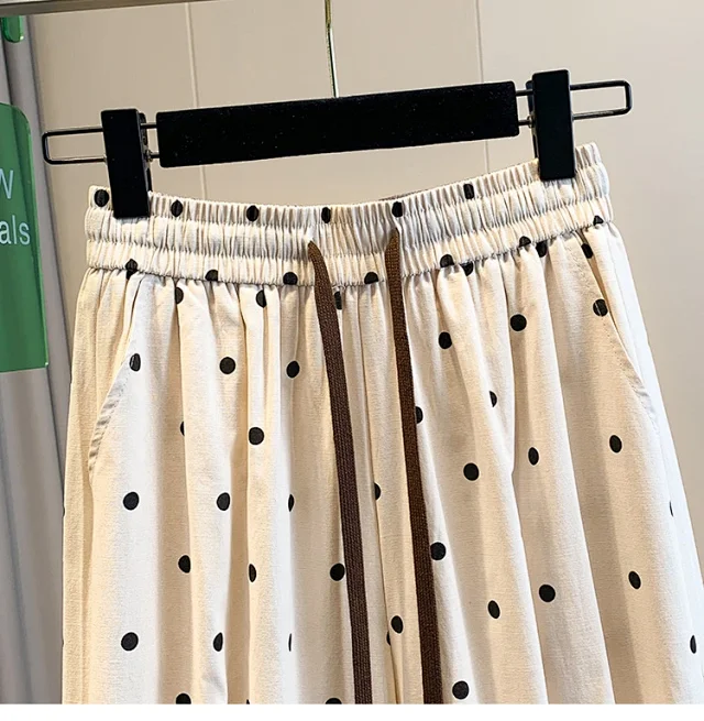 2025 Summer Linen Polka Dot Balloon Pants Detail
