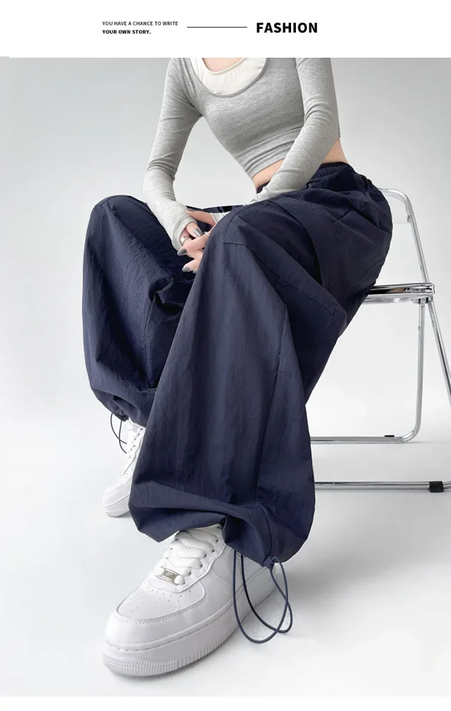 2025 Spring/Summer Women's Sporty Loose Slimming Straight Pants with Drawstring Detail