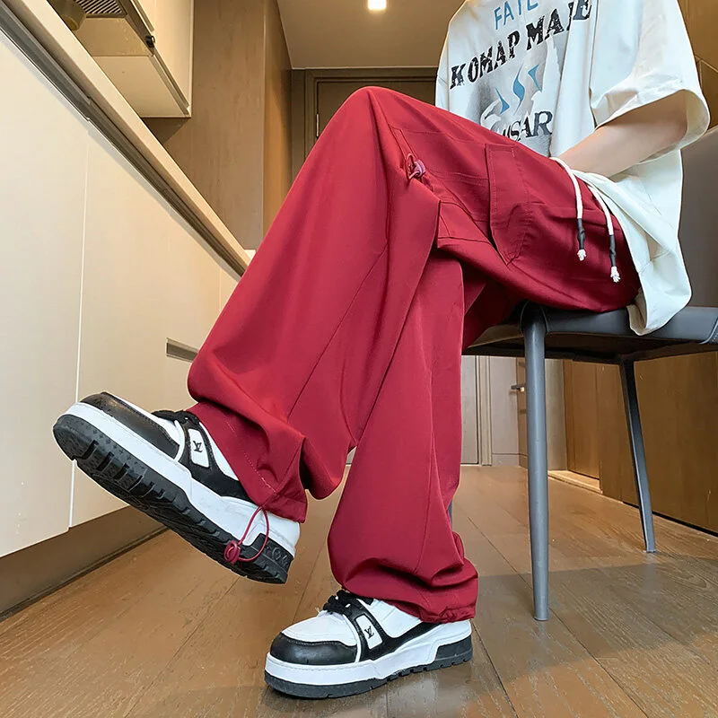 Maroon Quick - Dry Ice Silk Men's Summer Cargo Pants