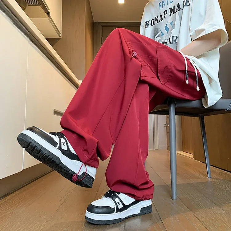 Maroon Quick - Dry Ice Silk Men's Summer Cargo Pants
