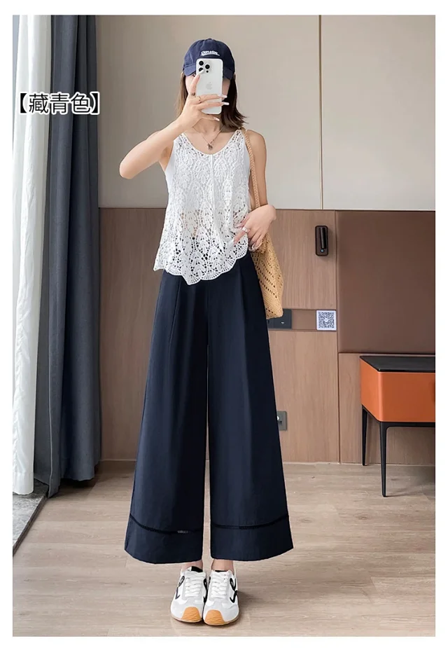 Women's Ice Silk Linen Hollow Wide-leg Pants Detail
