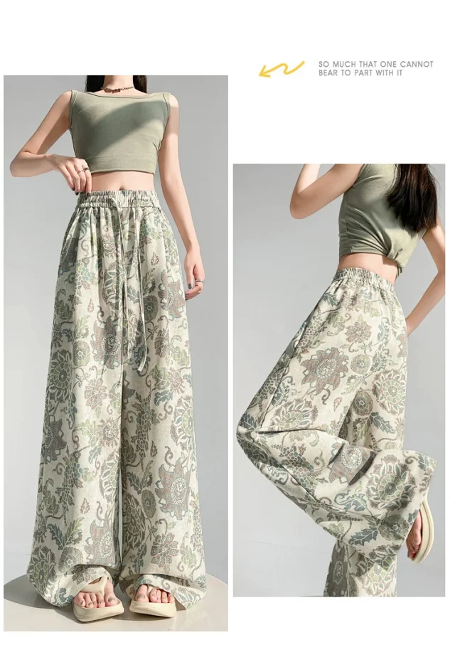 2025 Summer Ice Silk Linen Wide-Leg Pants Detail