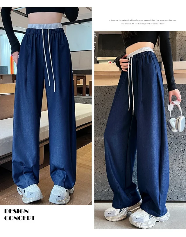 Women's Wide-Leg Jeans with Elastic Waist Detail