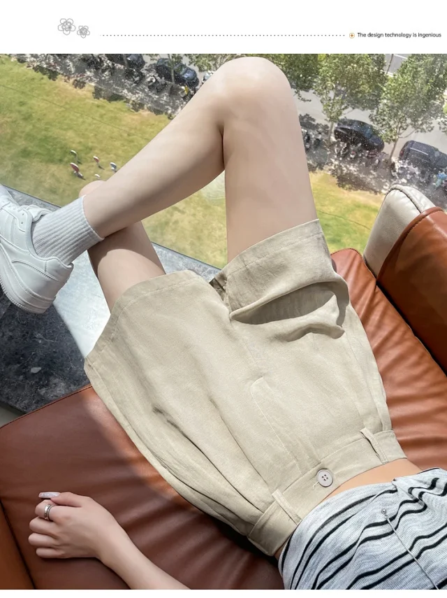 2025 Summer Ice Linen Wide-Leg Shorts for Women Detail