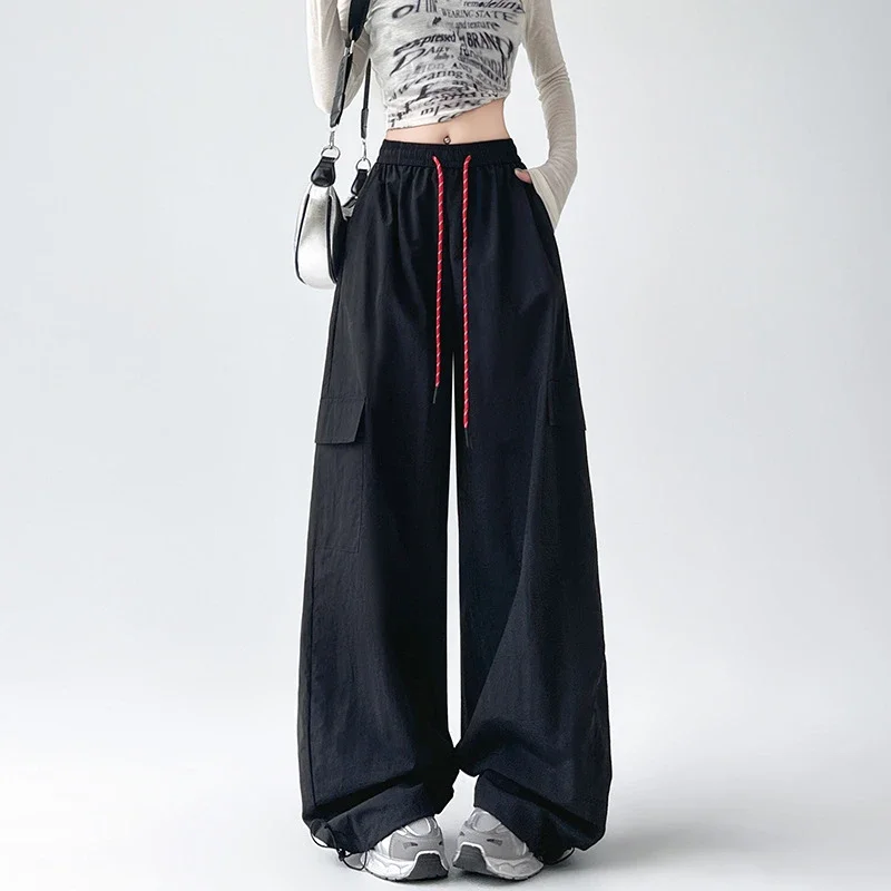 2025 Spring/Summer Women's Sporty Loose Slimming Straight Pants with Drawstring