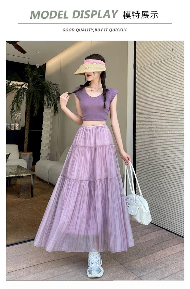 2025 Summer High-Waist A-Line Cake Skirt for Women Detail