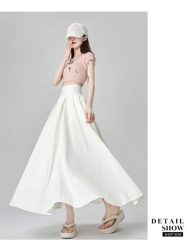 Pink Slimming High-waist A-line Skirt Detail