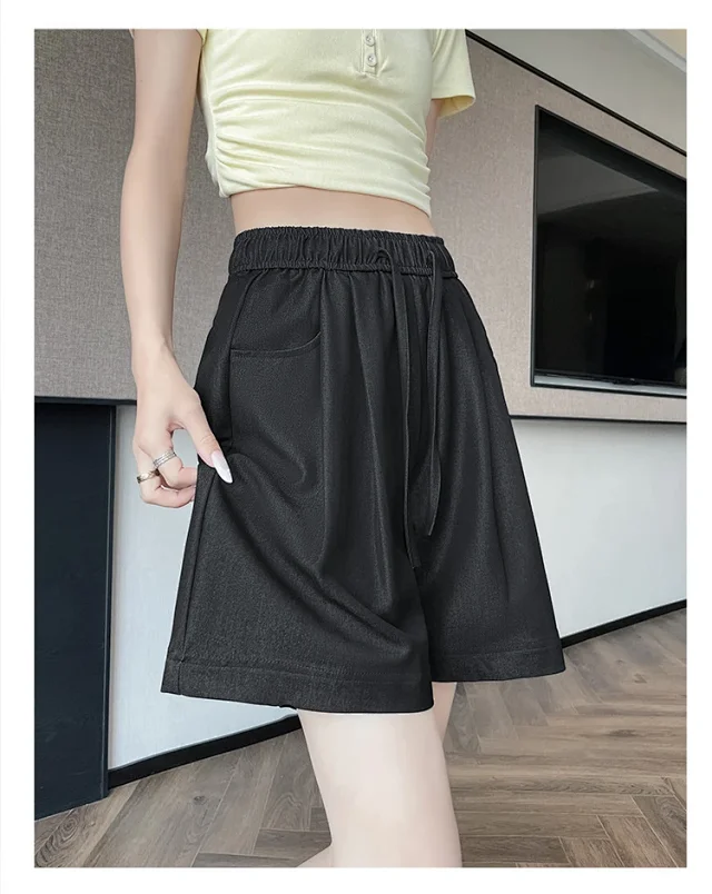 Women's Summer High-waisted Tencel Denim Wide-leg Capris Detail