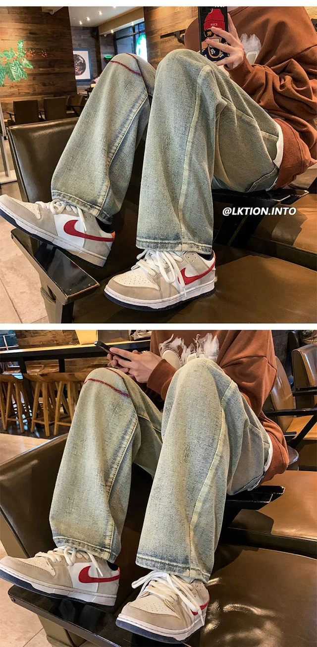 Men's Straight Jeans with Stitch Detail Detail